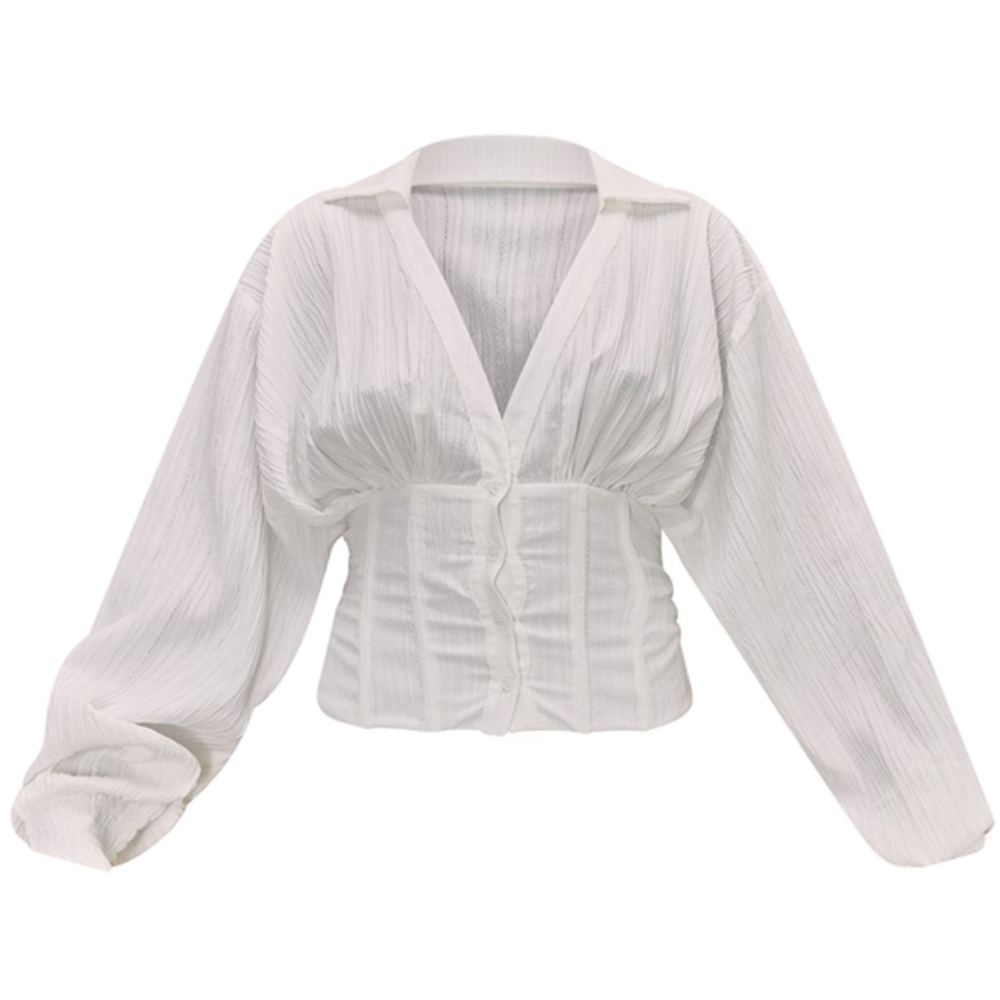 PrettyLittleThing PLT White Textured Woven Boned Fitted Shirt